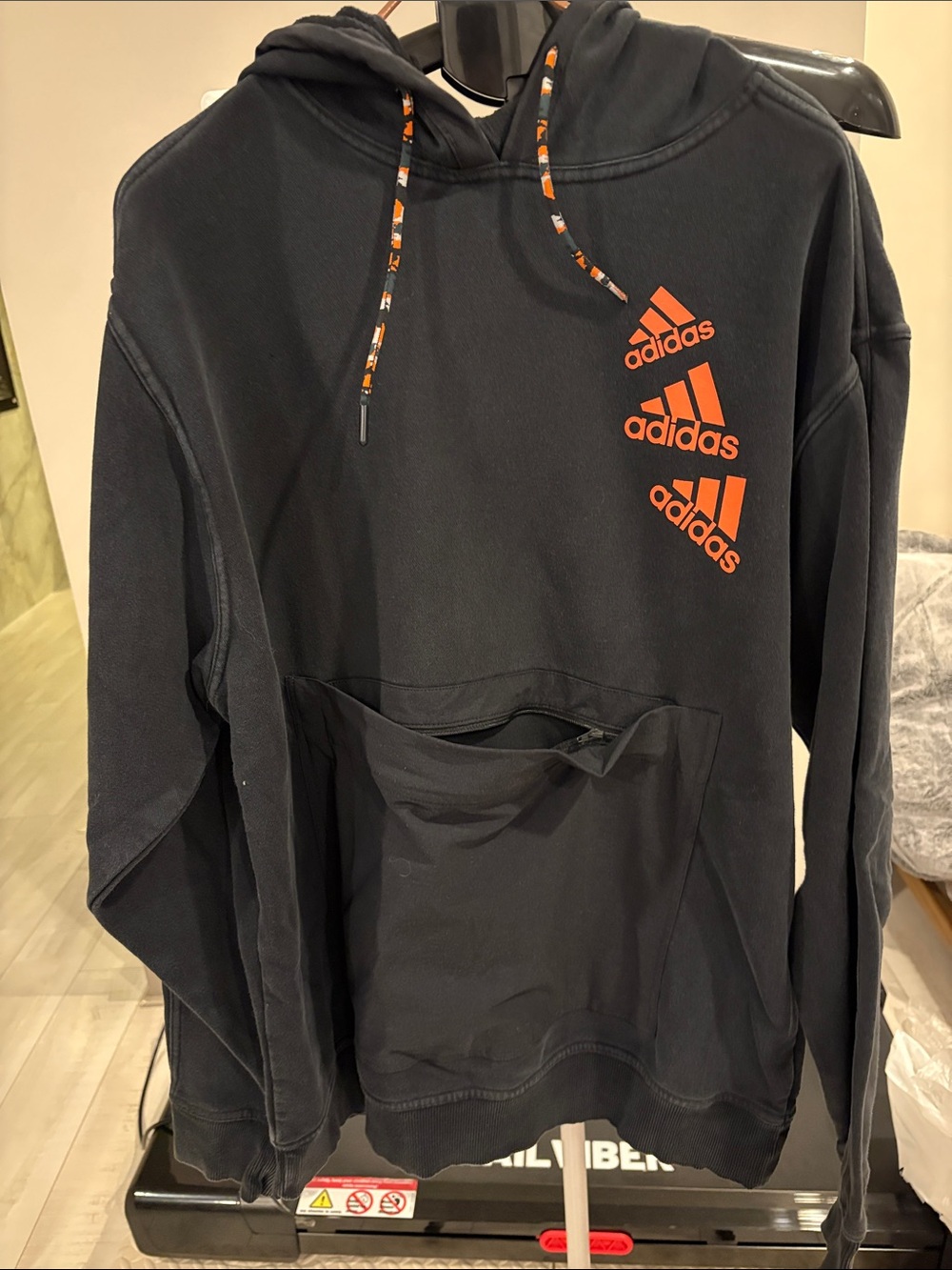 adidas Black Zip-Up Hoodie with Orange Logos